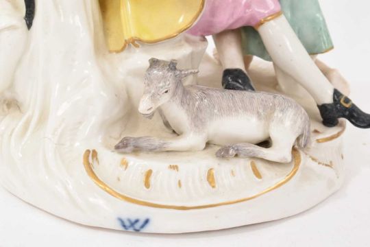 Wegely Porcelain Figure of a Courtly Gentleman with a Boy and a Dog, 1751-1757.