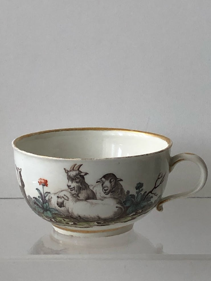 Nymphenburg Porcelain Cup with Scene of Sheep & Farmers circa 1754