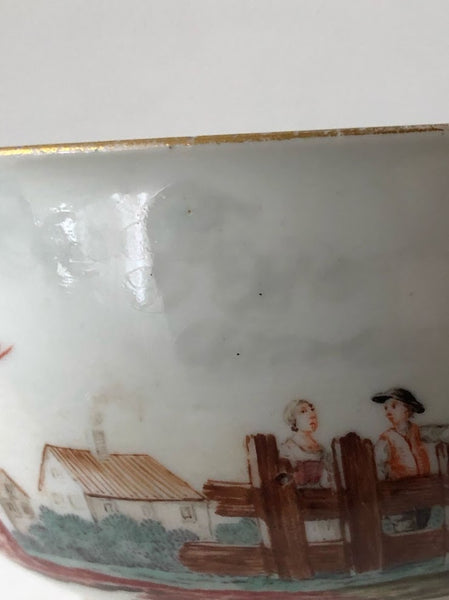 Nymphenburg Porcelain Cup with Scene of Sheep & Farmers circa 1754