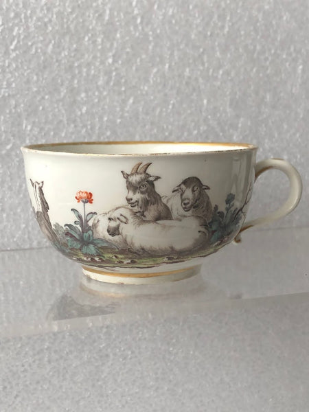Nymphenburg Porcelain Cup with Scene of Sheep & Farmers circa 1754