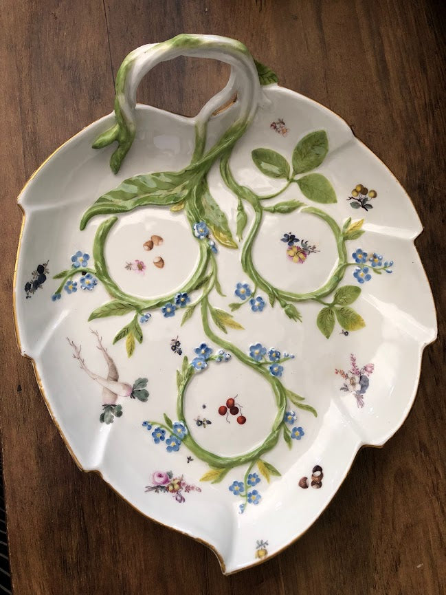 Meissen Porcelain Large Leaf Dish With Fruit, Vegetables & Flowers circa 1740