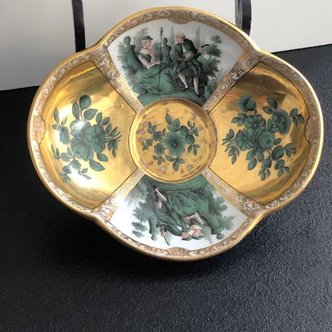 MEISSEN PORCELAIN GILT QUATREFOIL SAUCER WITH WATTEAU SCENES 1740-1745