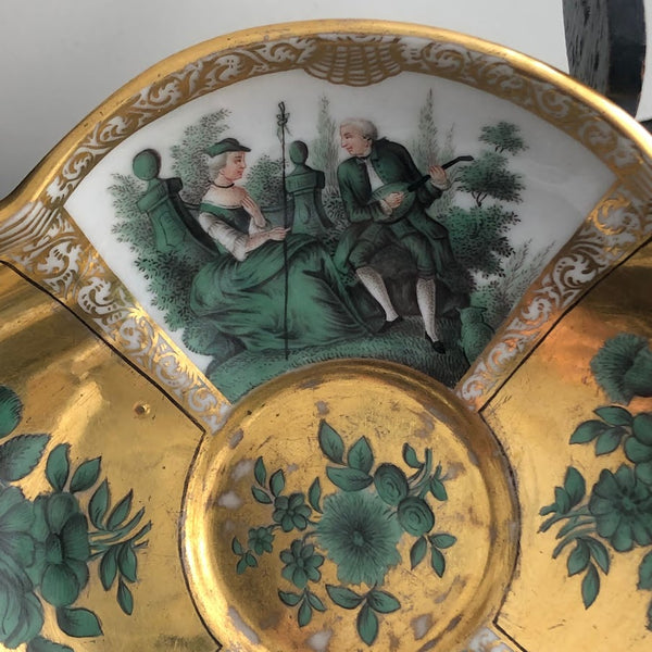MEISSEN PORCELAIN GILT QUATREFOIL SAUCER WITH WATTEAU SCENES 1740-1745