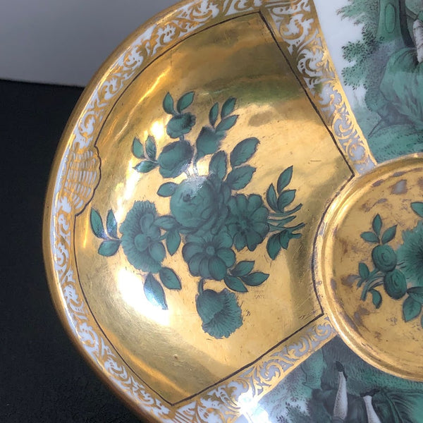 MEISSEN PORCELAIN GILT QUATREFOIL SAUCER WITH WATTEAU SCENES 1740-1745