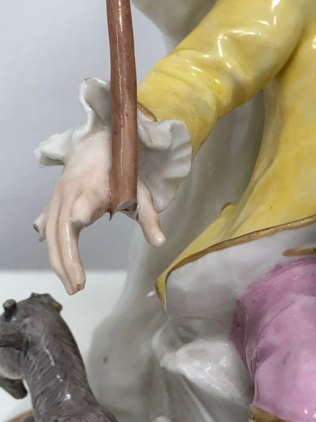 Wegely Porcelain Figure of a Courtly Gentleman with a Boy and a Dog, 1751-1757.