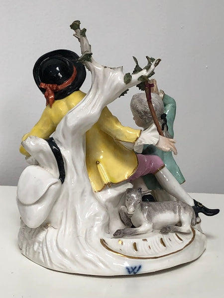 Wegely Porcelain Figure of a Courtly Gentleman with a Boy and a Dog, 1751-1757.