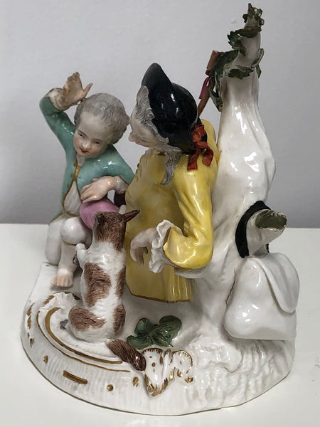 Wegely Porcelain Figure of a Courtly Gentleman with a Boy and a Dog, 1751-1757.