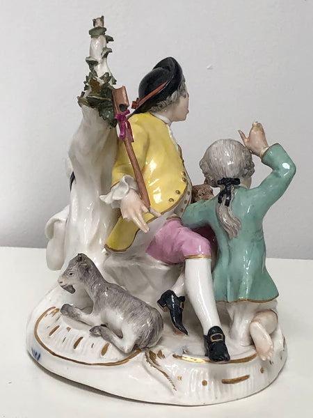 Wegely Porcelain Figure of a Courtly Gentleman with a Boy and a Dog, 1751-1757.
