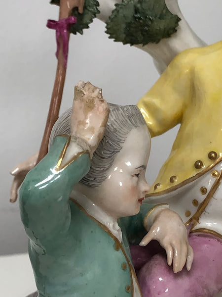 Wegely Porcelain Figure of a Courtly Gentleman with a Boy and a Dog, 1751-1757.