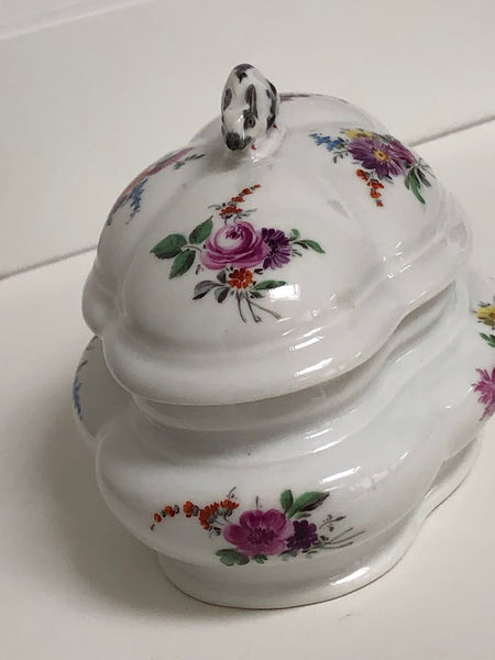 Meissen Porcelain Floral Spice Box with Rabbit Finial.