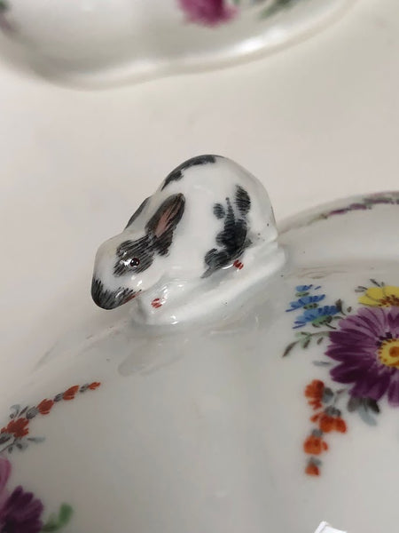 Meissen Porcelain Floral Spice Box with Rabbit Finial.