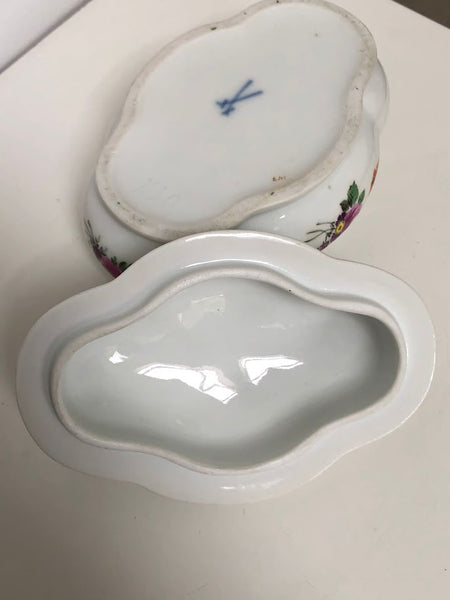 Meissen Porcelain Floral Spice Box with Rabbit Finial.