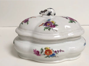 Meissen Porcelain Floral Spice Box with Rabbit Finial.