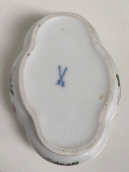 Meissen Porcelain Floral Spice Box with Rabbit Finial.