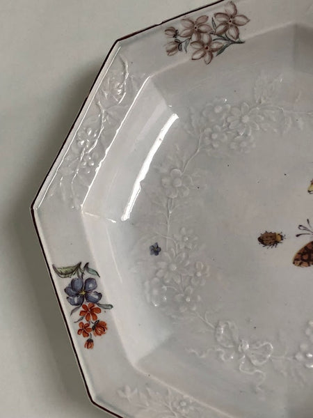 Chelsea Porcelain Octagonal Soup Plate with Moulded Floral Pattern circa 1756