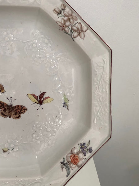 Chelsea Porcelain Octagonal Soup Plate with Moulded Floral Pattern circa 1756