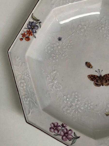 Chelsea Porcelain Octagonal Soup Plate with Moulded Floral Pattern circa 1756