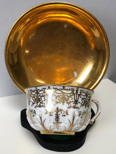 Meissen Porcelain Bottger, Gilt Cup & Saucer, Circa 1720