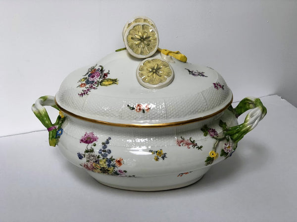 Meissen Porcelain Woodcut Floral Tureen & Tray, circa 1745