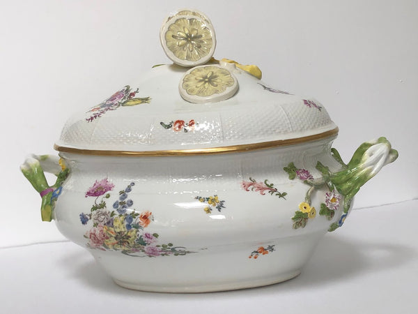 Meissen Porcelain Woodcut Floral Tureen & Tray, circa 1745