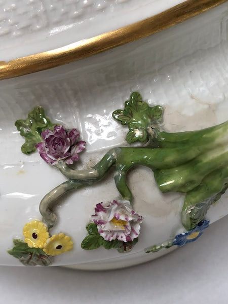 Meissen Porcelain Woodcut Floral Tureen & Tray, circa 1745