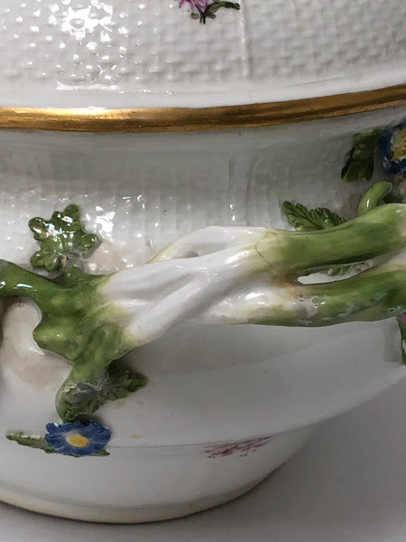 Meissen Porcelain Woodcut Floral Tureen & Tray, circa 1745