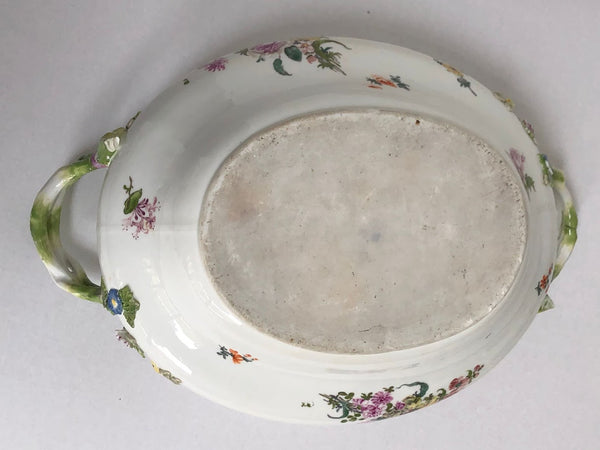 Meissen Porcelain Woodcut Floral Tureen & Tray, circa 1745