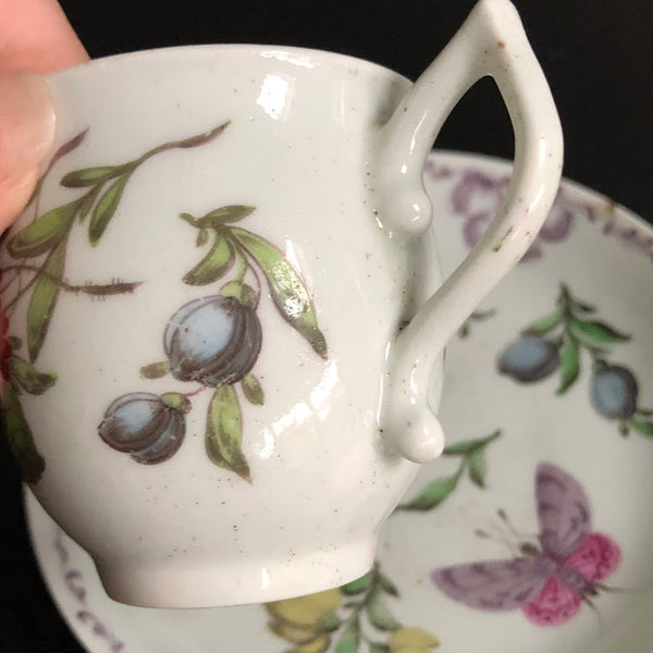 First Period Worcester Porcelain Bell Shaped Coffee Cup & Saucer 1757-1762
