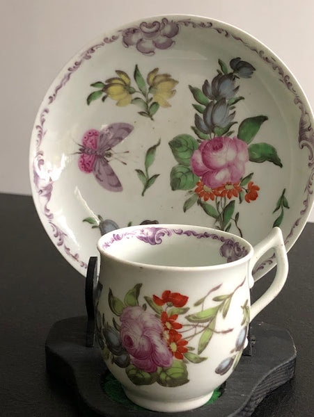 First Period Worcester Porcelain Bell Shaped Coffee Cup & Saucer 1757-1762