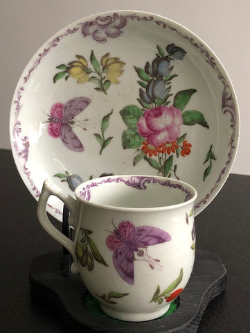 First Period Worcester Porcelain Bell Shaped Coffee Cup & Saucer 1757-1762