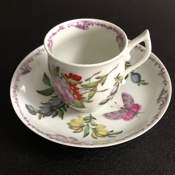 First Period Worcester Porcelain Bell Shaped Coffee Cup & Saucer 1757-1762