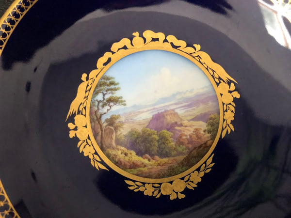 Meissen Porcelain Cobalt Blue Scenic Saucer, 19th C