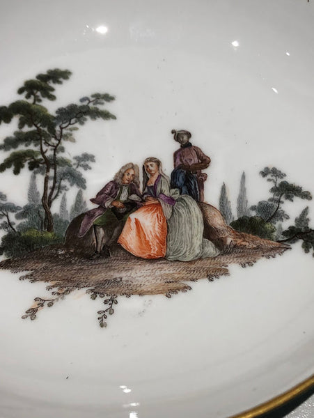 Meissen Turquoise Ground Cup & Saucer with Courting Couples, circa 1740