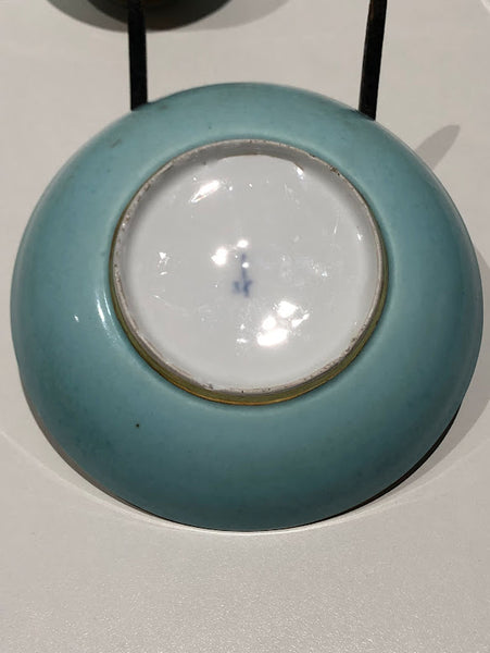 Meissen Turquoise Ground Cup & Saucer with Courting Couples, circa 1740