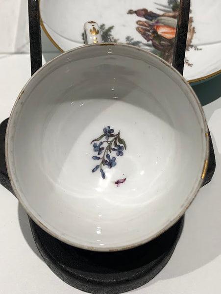 Meissen Turquoise Ground Cup & Saucer with Courting Couples, circa 1740