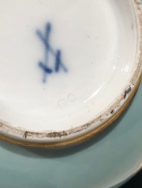 Meissen Turquoise Ground Cup & Saucer with Courting Couples, circa 1740