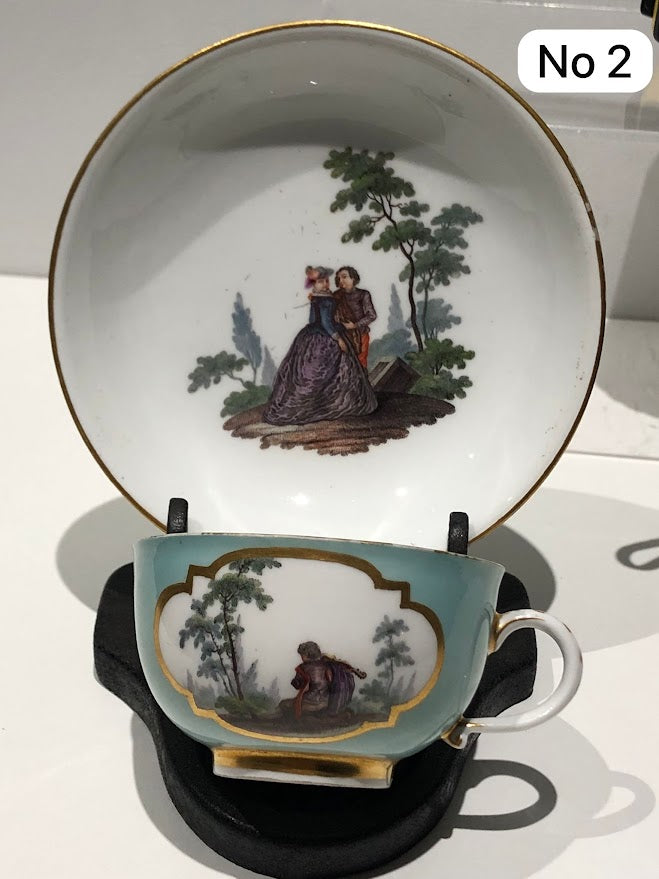 Meissen Turquoise Ground Cup & Saucer with Courting Couples, circa 1740 #2