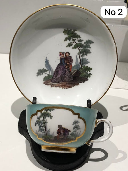 Meissen Turquoise Ground Cup & Saucer with Courting Couples, circa 1740 #2