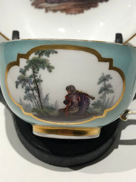 Meissen Turquoise Ground Cup & Saucer with Courting Couples, circa 1740 #2