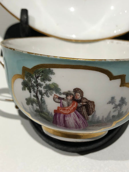 Meissen Turquoise Ground Cup & Saucer with Courting Couples, circa 1740 #2