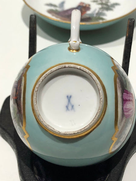 Meissen Turquoise Ground Cup & Saucer with Courting Couples, circa 1740 #2