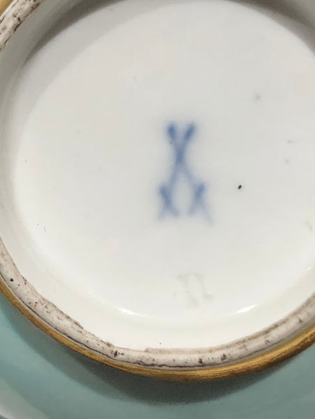 Meissen Turquoise Ground Cup & Saucer with Courting Couples, circa 1740 #2