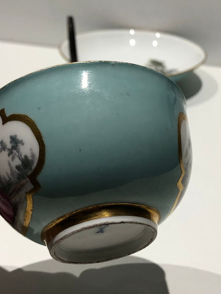 Meissen Turquoise Ground Cup & Saucer with Courting Couples, circa 1740 #2