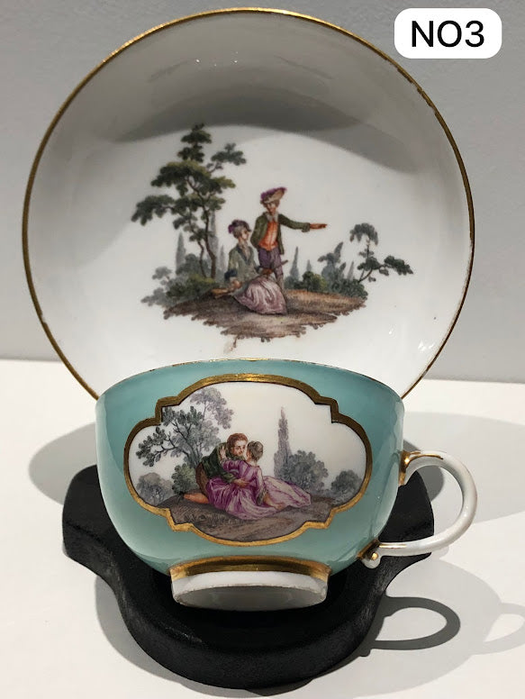 Meissen Turquoise Ground Cup & Saucer with Courting Couples, circa 1740 #3