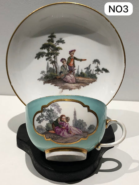 Meissen Turquoise Ground Cup & Saucer with Courting Couples, circa 1740 #3