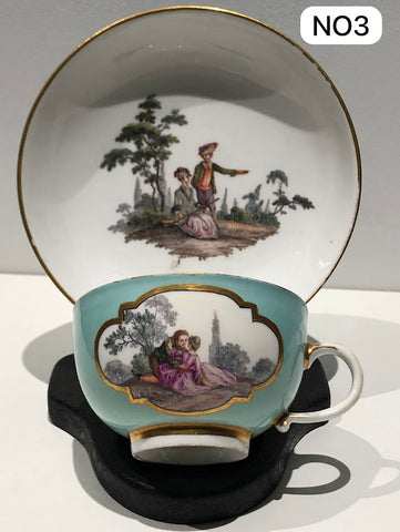 Meissen Turquoise Ground Cup & Saucer with Courting Couples, circa 1740 #3