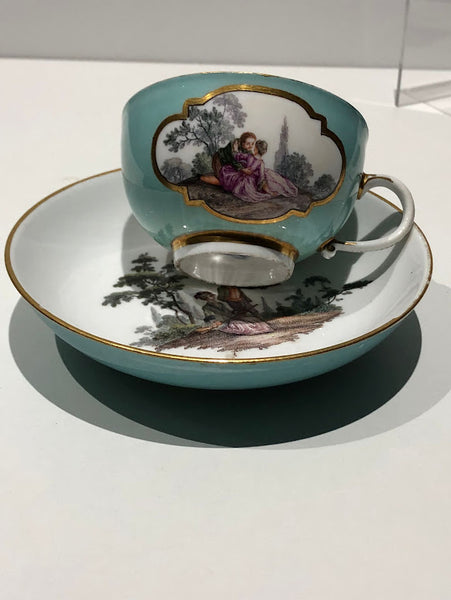 Meissen Turquoise Ground Cup & Saucer with Courting Couples, circa 1740 #3