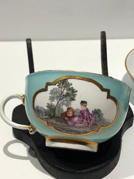 Meissen Turquoise Ground Cup & Saucer with Courting Couples, circa 1740 #3