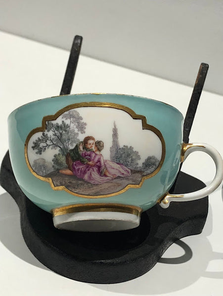 Meissen Turquoise Ground Cup & Saucer with Courting Couples, circa 1740 #3