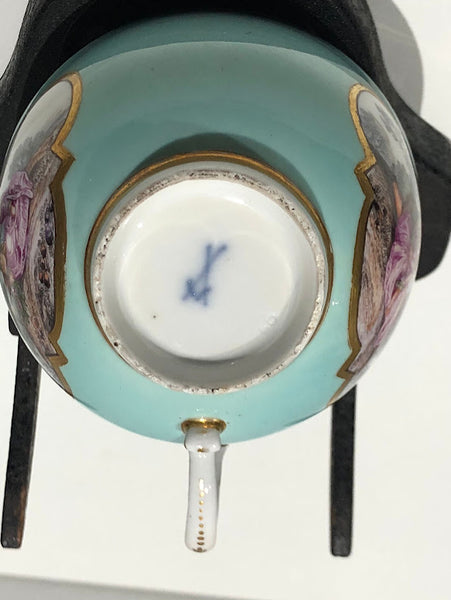Meissen Turquoise Ground Cup & Saucer with Courting Couples, circa 1740 #3